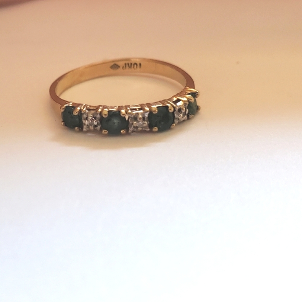 10k Natural Emerald And Diamond Wedding Band Ring 3mm Wide Size 6.25